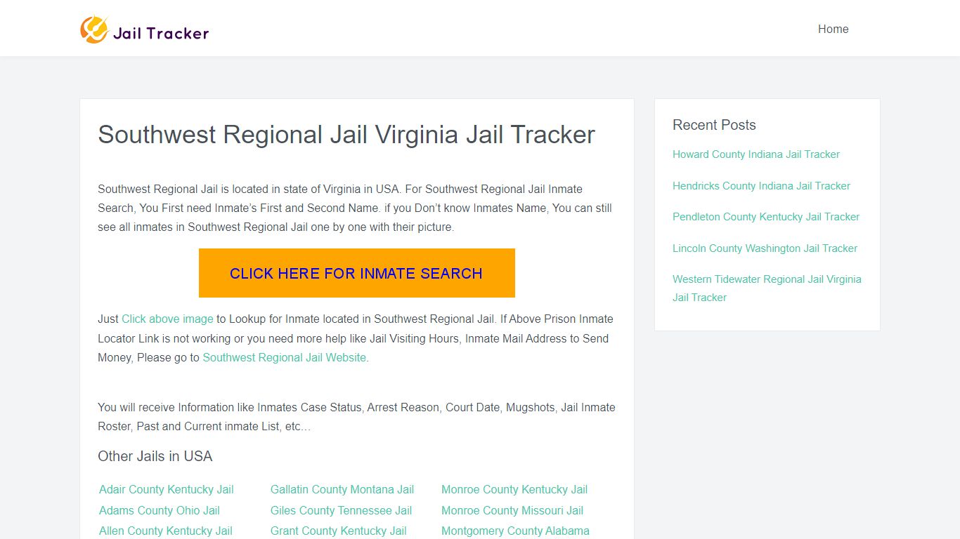 Southwest Regional Jail Virginia ... - Inmate Search Online